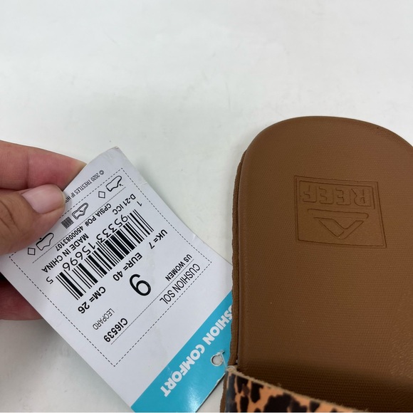 Reef Brown Cushion Sol Diagonal T Strap Flip Flop Sandals Size 9 NWT Leopard - Picture 7 of 7